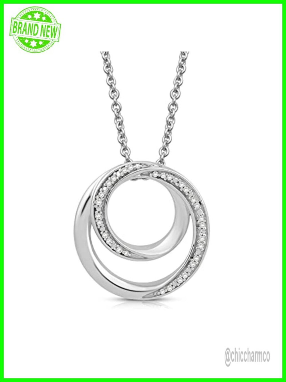 Sterling Silver Diamond Circle Pendant Necklace With Rolo Chain